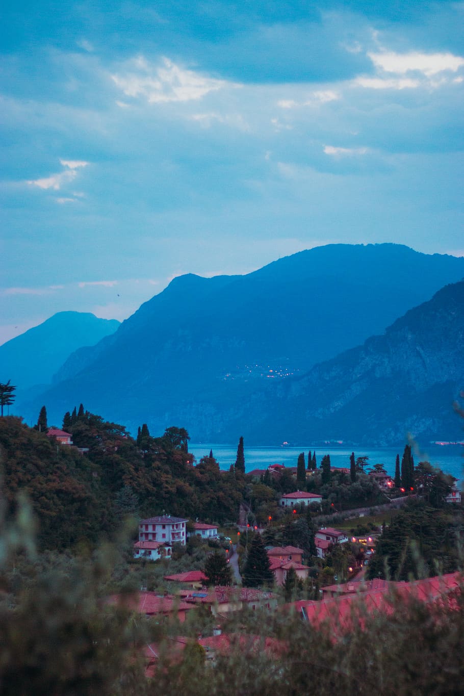 Mountains By the Lake Under Cloudy Sky, blur, clouds, depth of field HD wallpaper