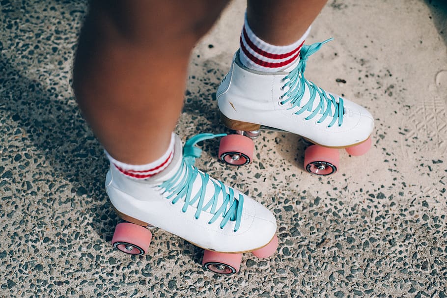 White-and-red Roller Skates, close-up, daylight, fashion, footwear, HD wallpaper