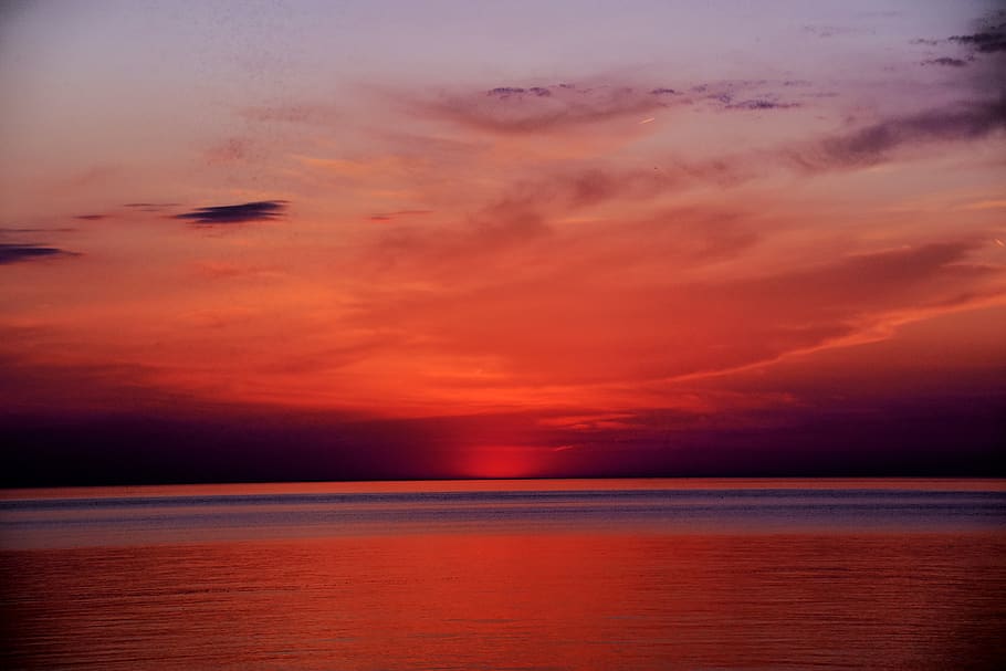 calm waters during sunset, sky, nature, dusk, horizon, ocean HD wallpaper
