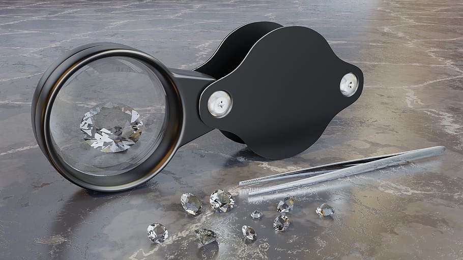 magnifying glass, diamonds, tweezers, jeweler, carat, 3d, blender, HD wallpaper