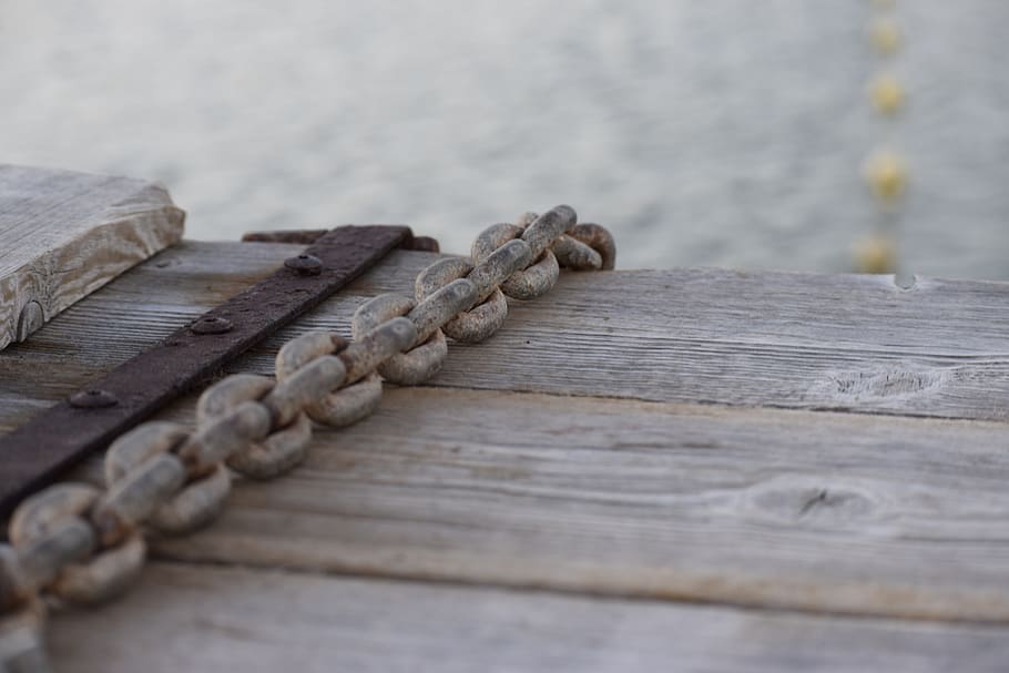 rust, rusty chain, box, wooden box, closed, nails, day, metal HD wallpaper