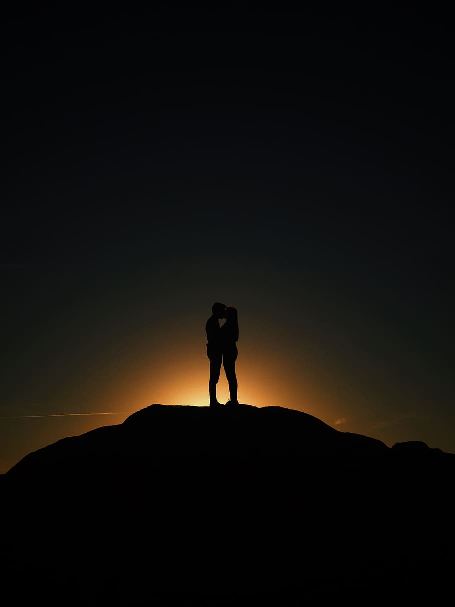 sunset, view, landscape, highland, peak, people, man, woman HD wallpaper
