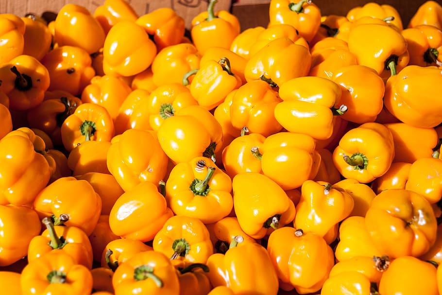 peppers, yellow, food, large group of objects, food and drink HD wallpaper