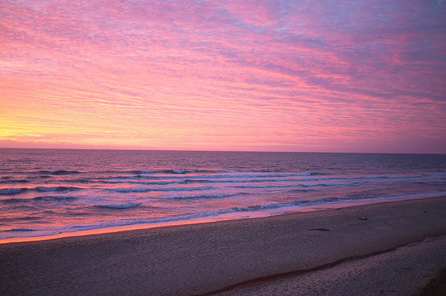 sky, sea, water, sunset, land, beach, beauty in nature, horizon over water HD wallpaper
