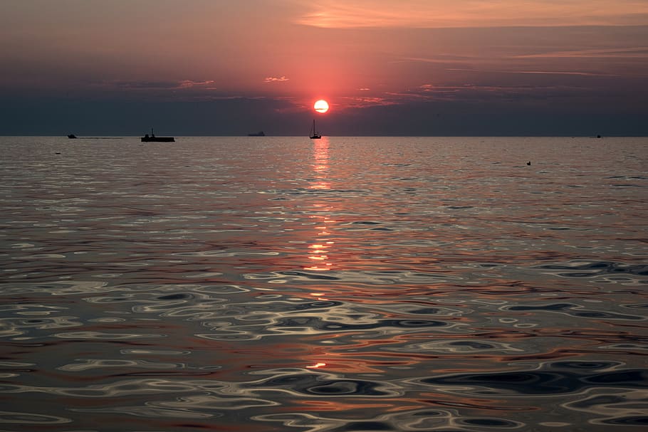 sunset, trieste, sea, water, italy, tranquility, summer, sky HD wallpaper