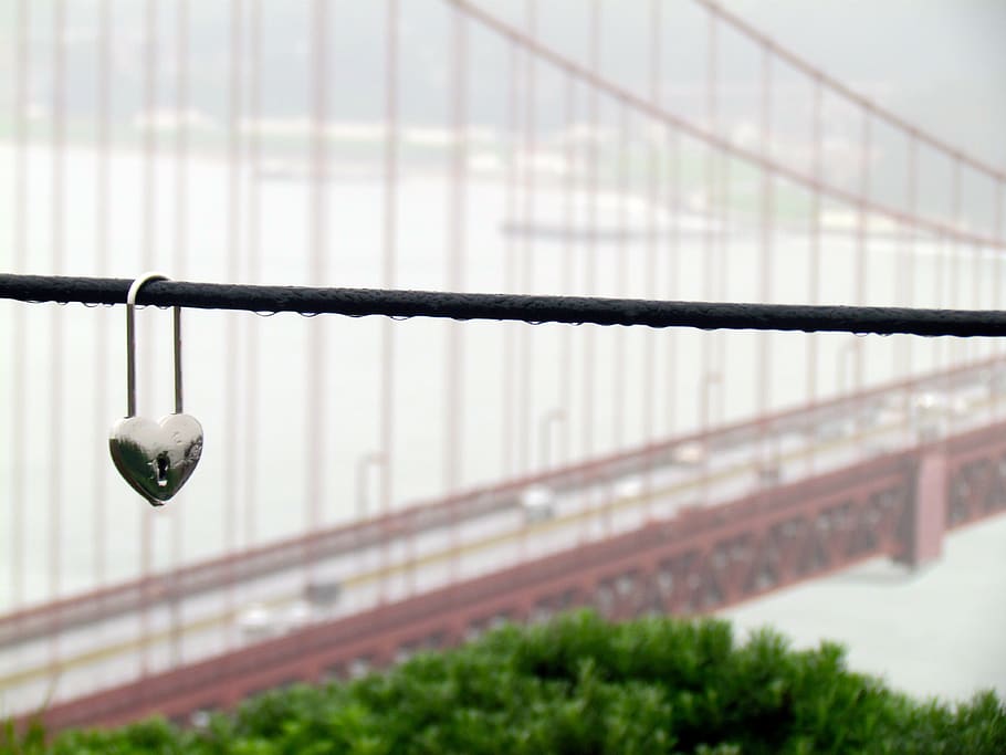 heart, heart lock, san francisco, i left my heart, golden gate, HD wallpaper