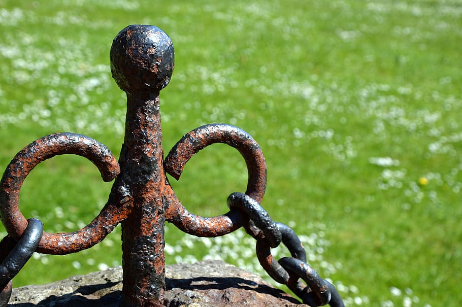 fence, chain, metal, rust, barrier, focus on foreground, rusty, HD wallpaper