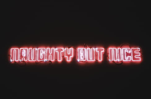 naughty but nice text, light, neon, flare, lightbulb, light fixture HD wallpaper