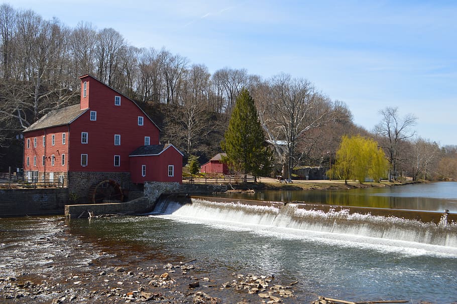 mill, red mill, building, landmark, architecture, historic HD wallpaper