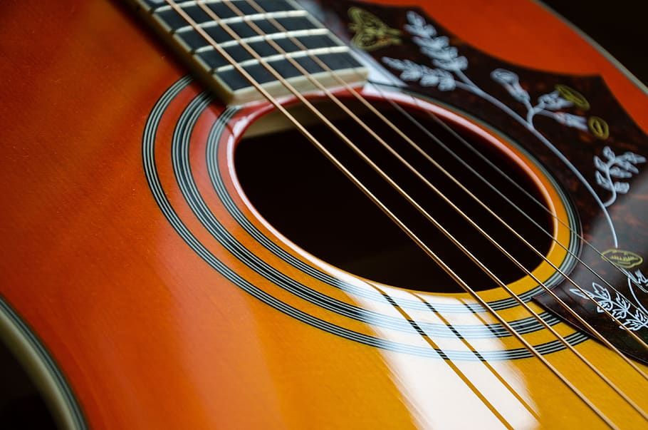 Brown and Black Leaf Print Guitar, chords, classic, design, music, HD wallpaper