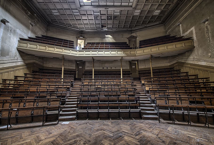 brown theater seat, architecture, indoors, staircase, no people HD wallpaper