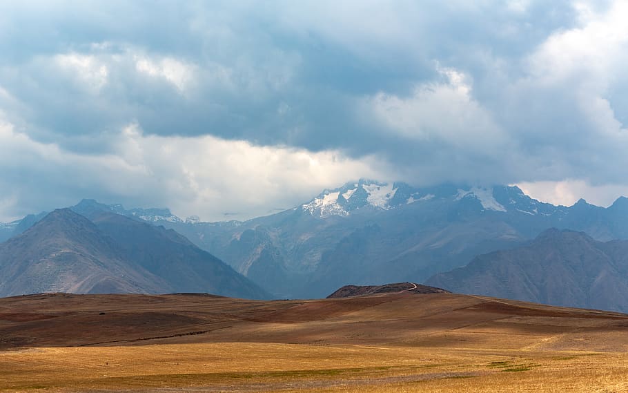 mountain range under grey clouds, cloud - sky, landscape, scenics - nature HD wallpaper