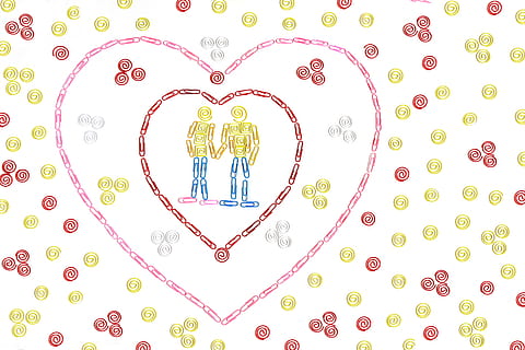 pattern, heart, embroidery, bird, animal, romance, paper clips HD wallpaper