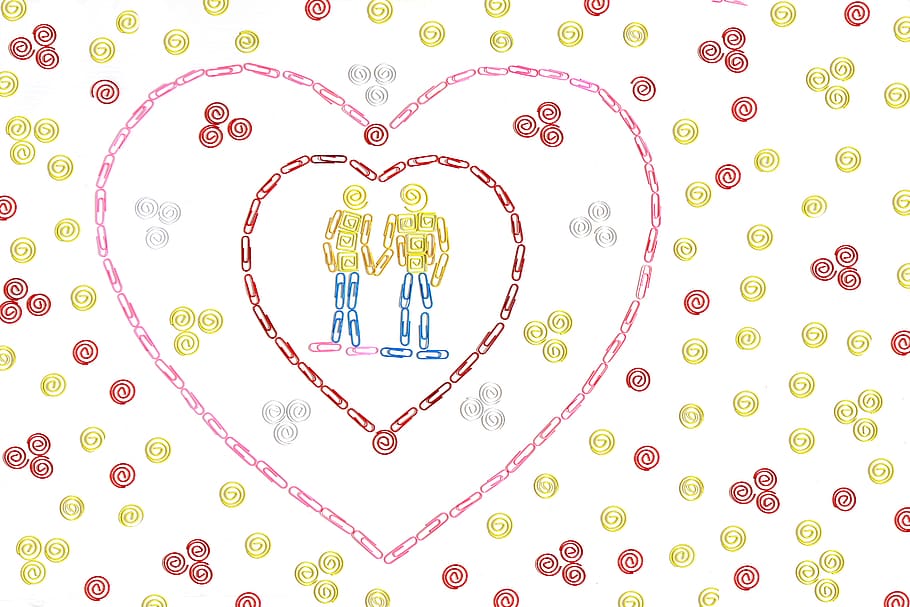 pattern, heart, embroidery, bird, animal, romance, paper clips HD wallpaper