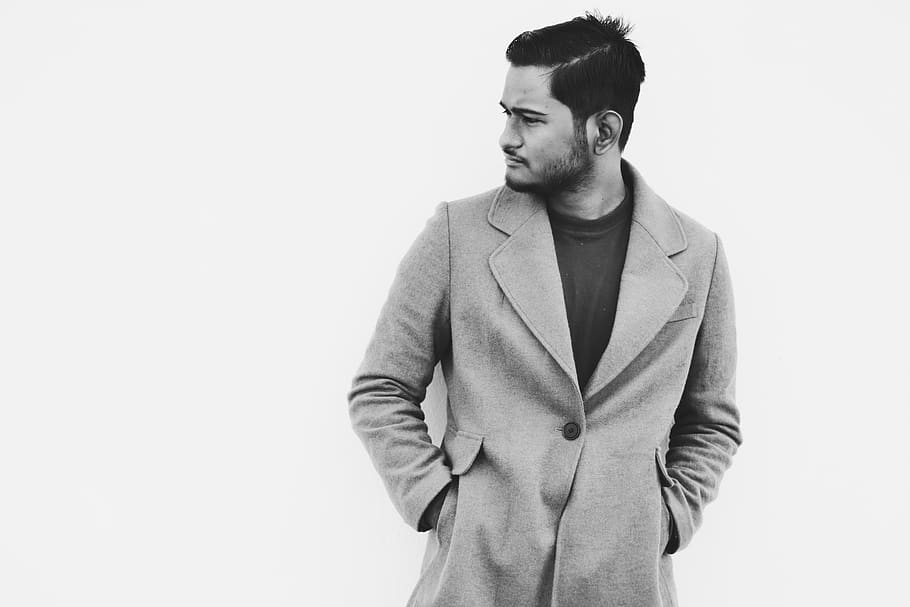 man in grey coat, clothing, apparel, overcoat, human, person HD wallpaper