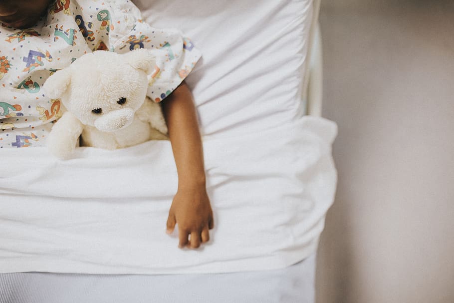 Woman Lying on Bed Holding White Bear Plush Toy, arm, bedroom HD wallpaper