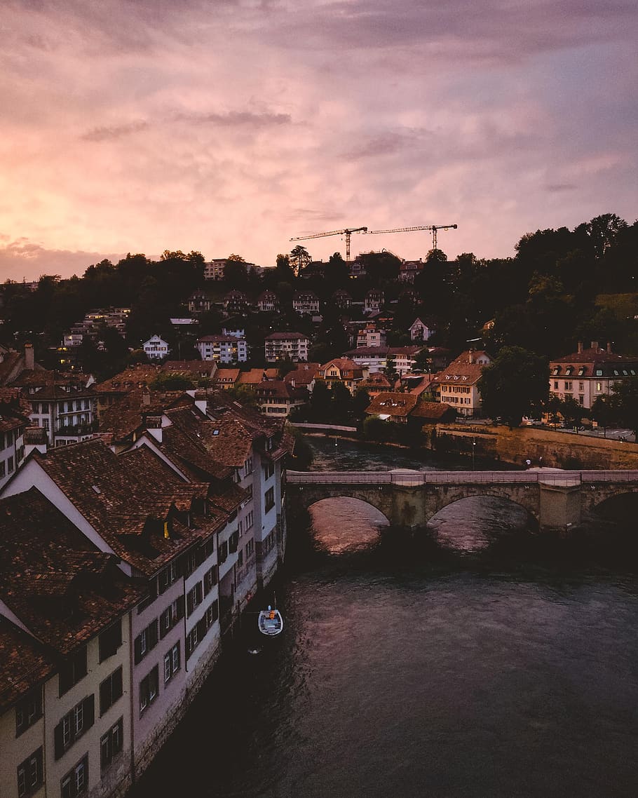 switzerland, bern, lower gate bridge, sunset, berne, river HD wallpaper