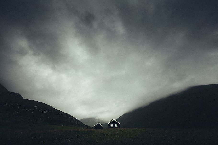 landscape, mountains, sunset, clouds, hills, sky, faroe islands HD wallpaper