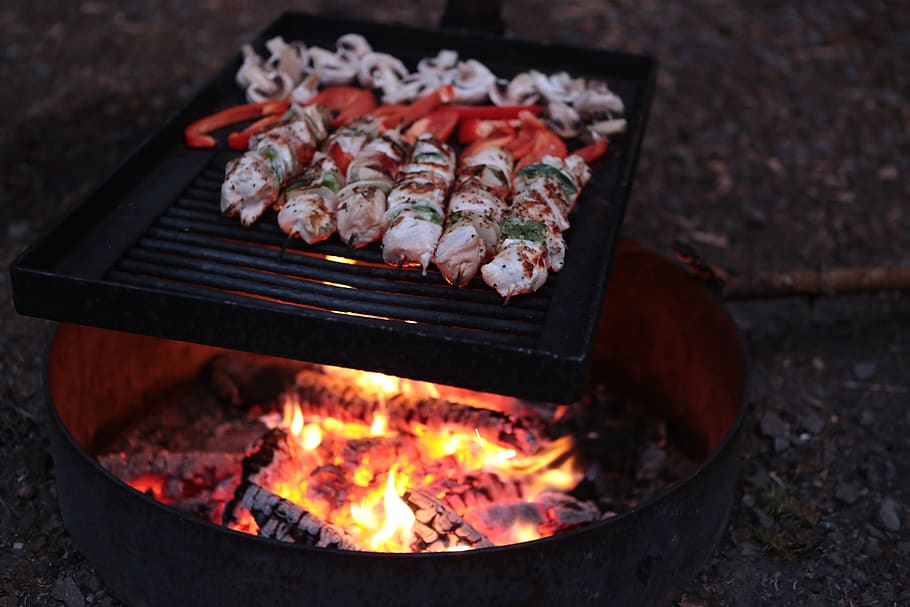 grilling, fire, eat, meat, holiday, burning, heat - temperature HD wallpaper