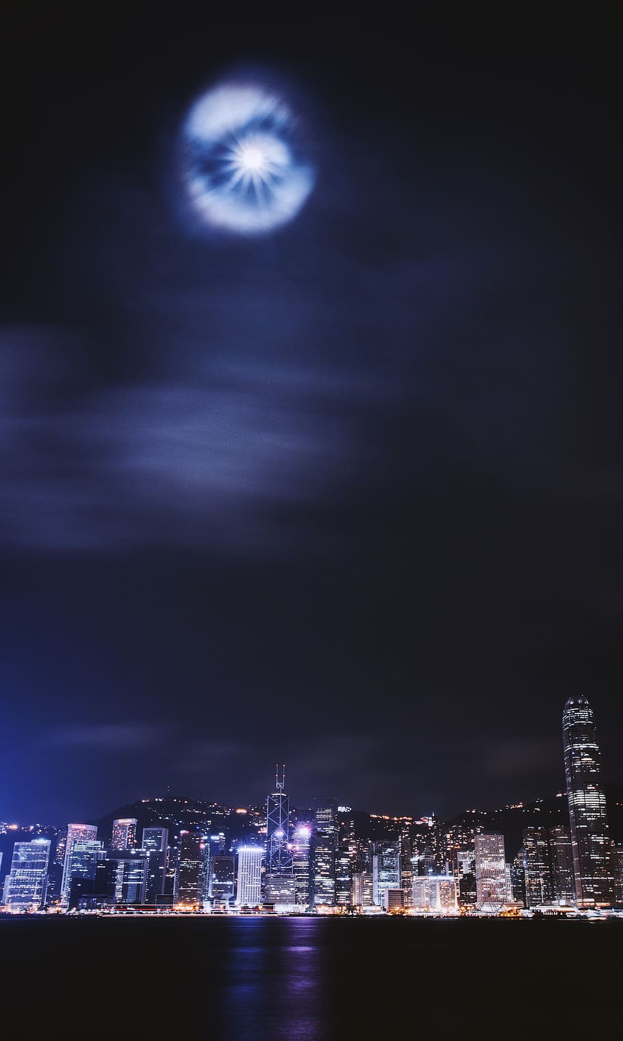 high rise building under night sky, nature, outdoors, space, moon HD wallpaper