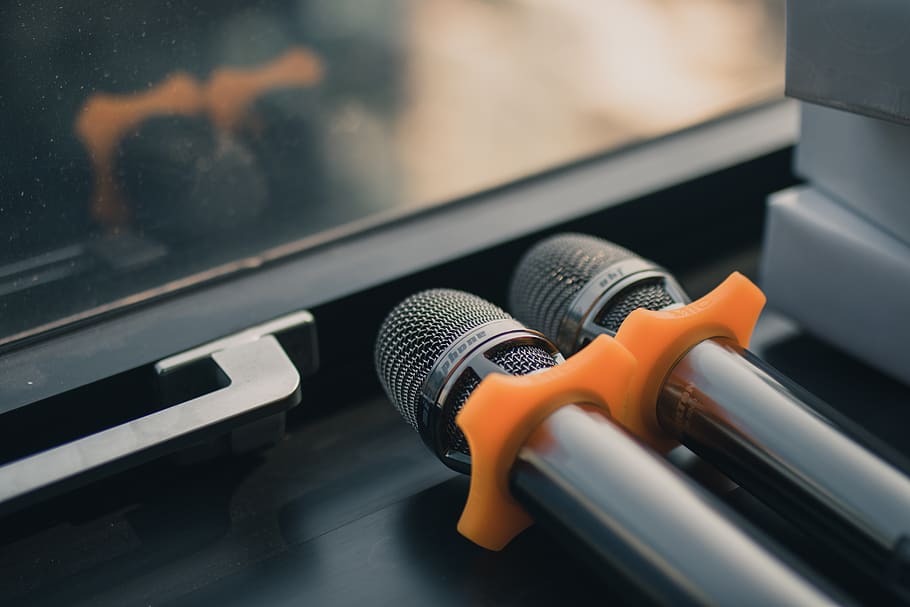 two black microphones, electrical device, tool, machine, screwdriver HD wallpaper