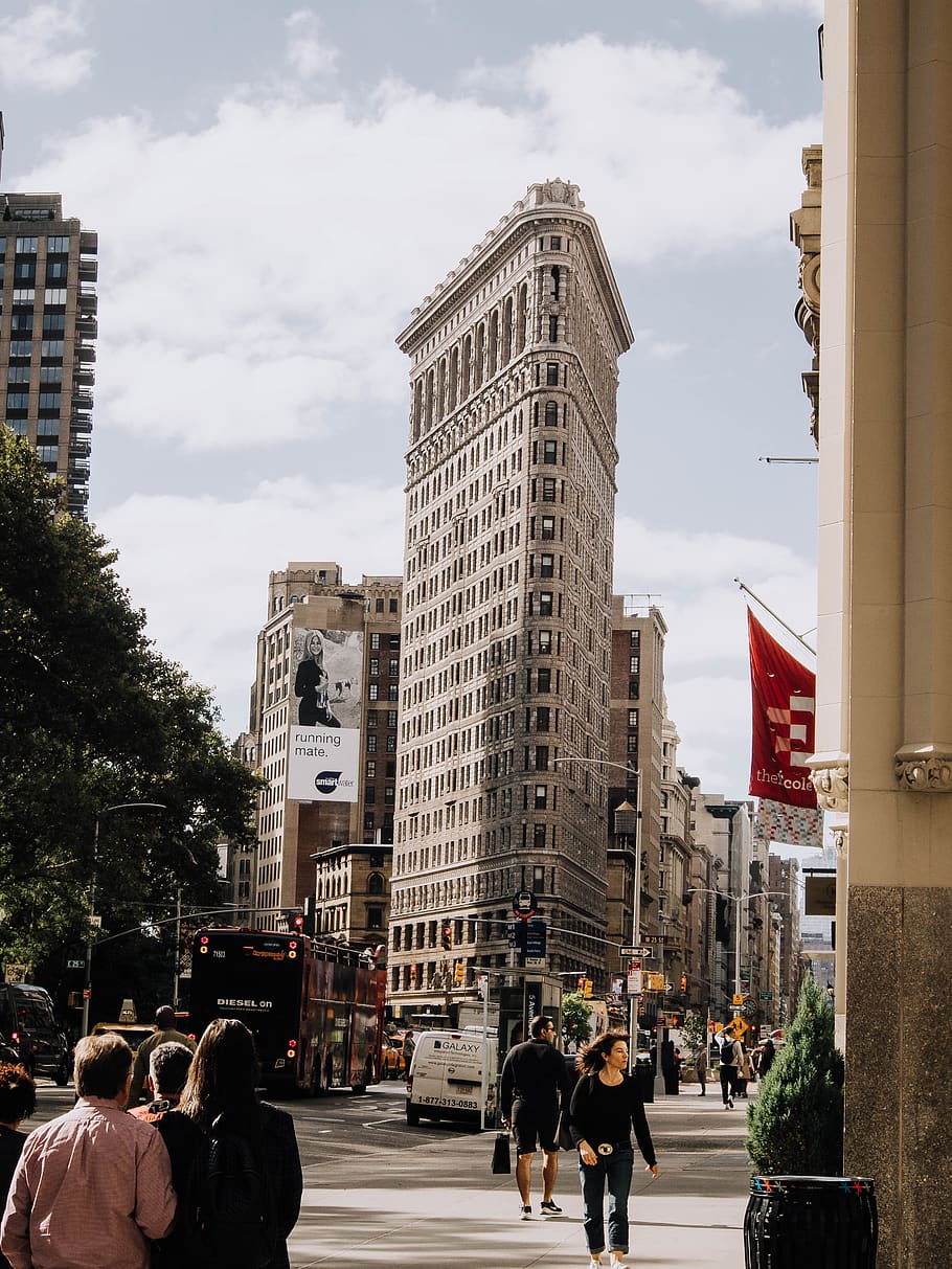 Flat Iron building during daytime, human, person, people, back, HD wallpaper