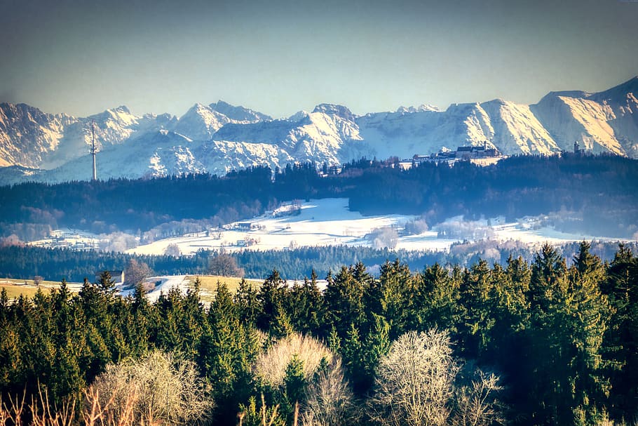alpine, panorama, mountains, nature, summit, scenic, snow, rural HD wallpaper