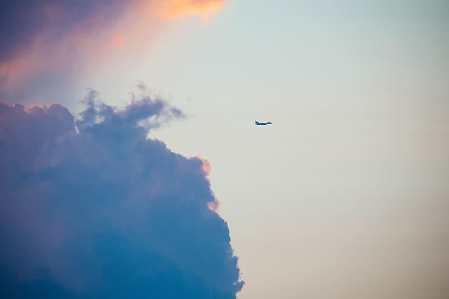 plane on the sky and nimbus clouds, airplane, cloudbank, passenger jet HD wallpaper