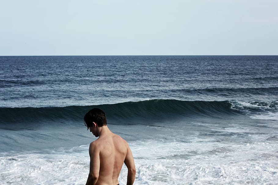 waves, ocean, sea, beach, people, hunk, muscle, vacation, shirtless HD wallpaper