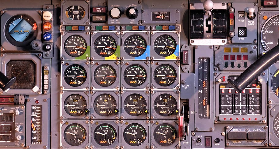 gray machine control buttons, air vehicle, control panel, technology HD wallpaper