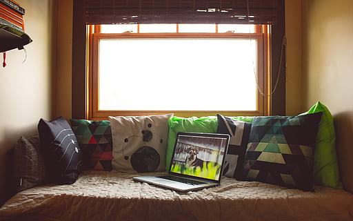 silver laptop on couch, college place, united states, electronics HD wallpaper