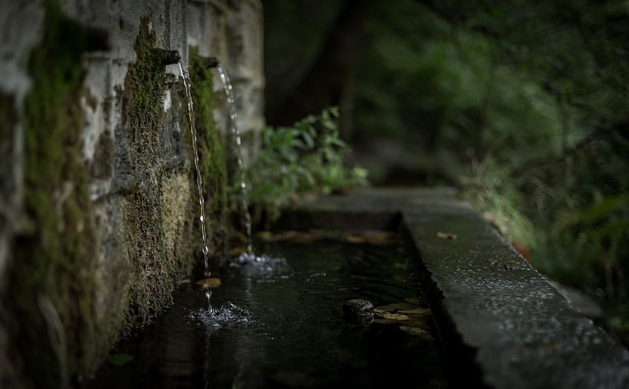 Water Drop on Concrete Wall, blur, close-up, focus, moss, Mossy rocks HD wallpaper