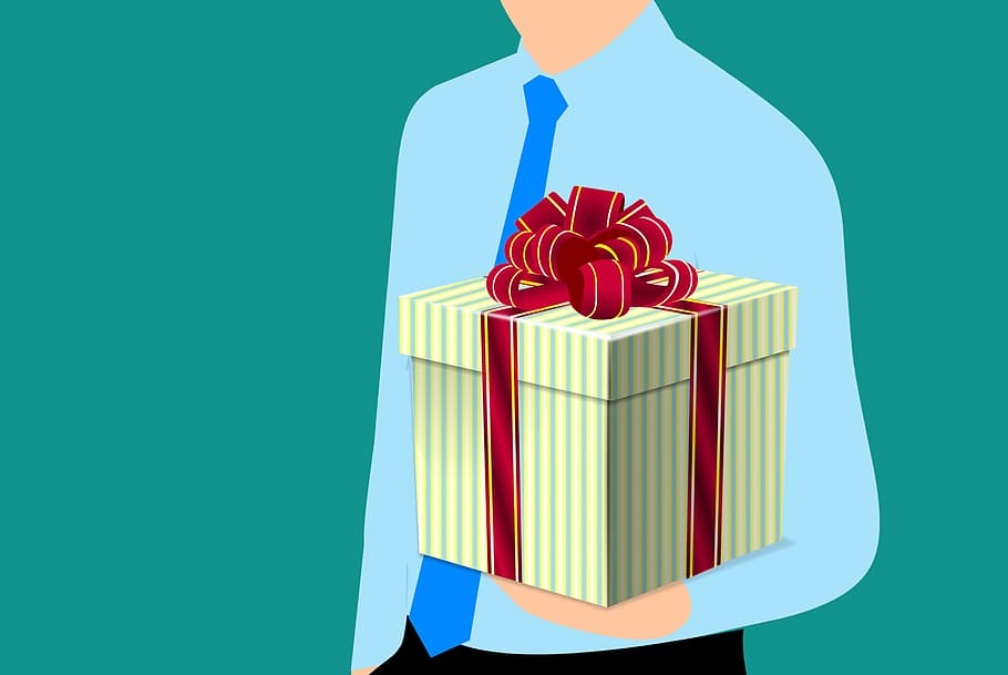 Illustration of man holding a gift box, wrapped., giving, person, HD wallpaper