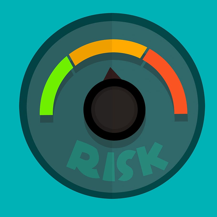 Illustrated risk dial with green, yellow and red risk indicators.