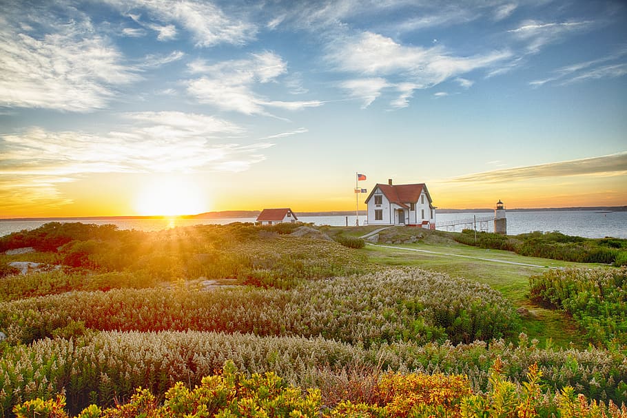 house near, sky, plant, beauty in nature, land, sunset, scenics - nature HD wallpaper