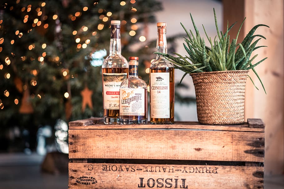 bottle, whiskey, whisky, tree, happy, container, text, no people HD wallpaper