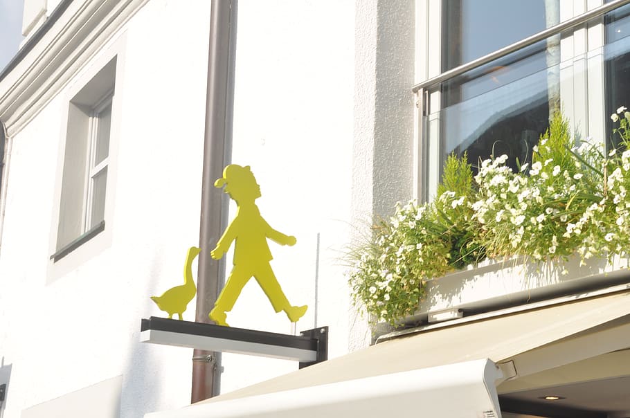 austria, boy, art, walking, duck, green, window, day, glass - material HD wallpaper