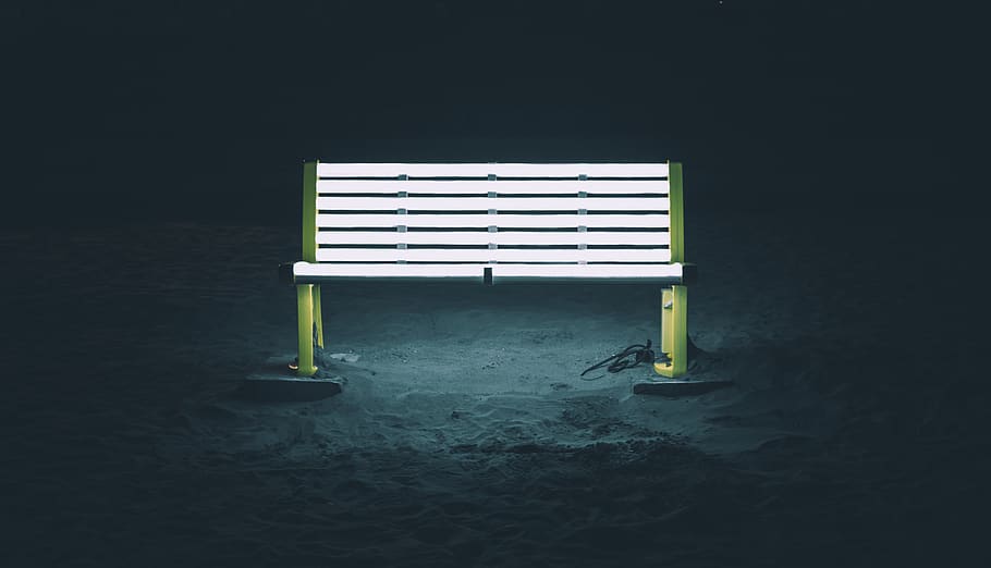 white and green lighted bench, furniture, park bench, chair, couch HD wallpaper