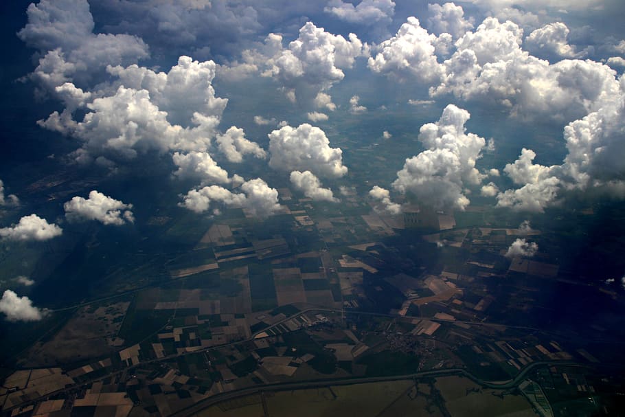 sky, cloud, height, plane, white, fluffy, the atmosphere, landscape HD wallpaper