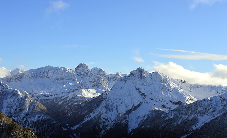 snow, mountain, panorama, mountain summit, nature, dolomites HD wallpaper