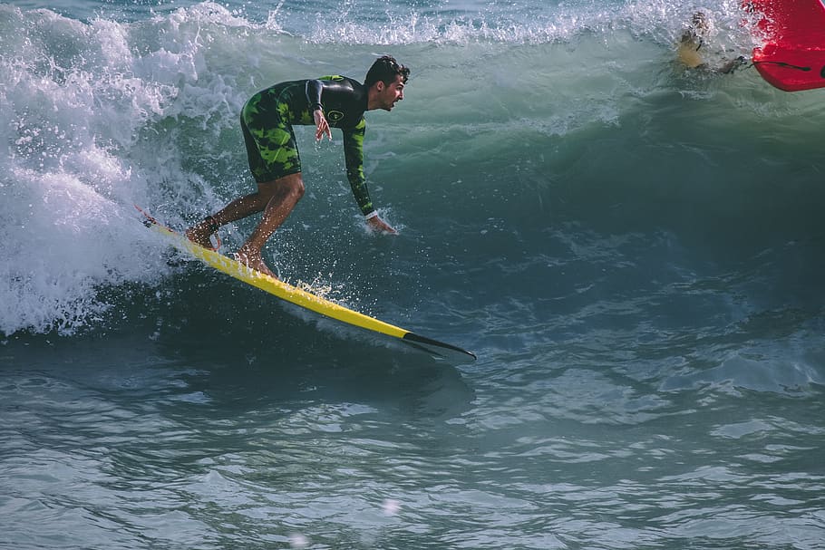 man surfing during daytime, person, ocean, sea, water, human HD wallpaper