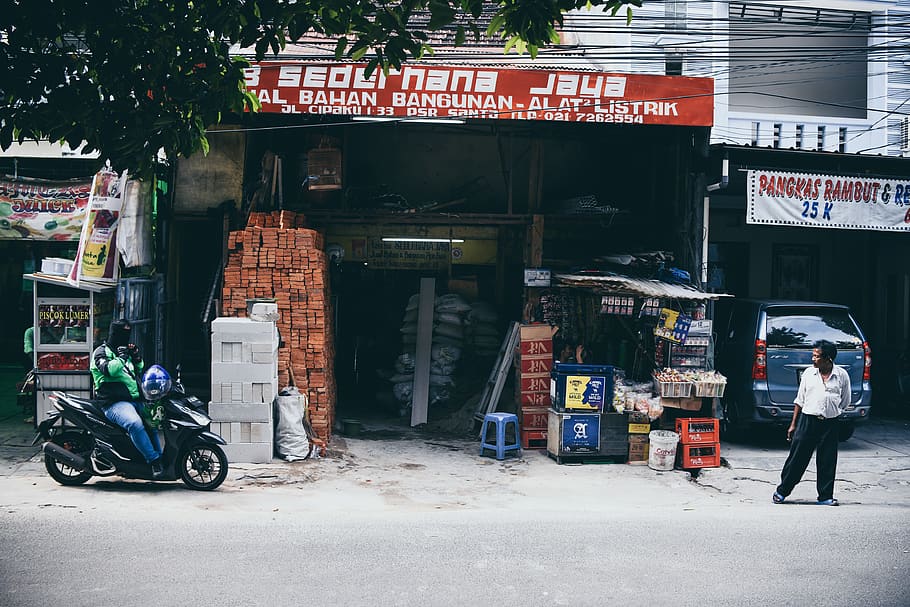 man driving motorcycle, scooter, repair, indonesia, transportation HD wallpaper
