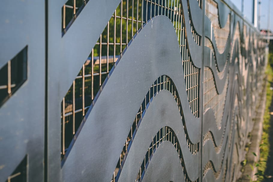 HD wallpaper: fence, metal, pattern, abstract, blue, grey, green, wall