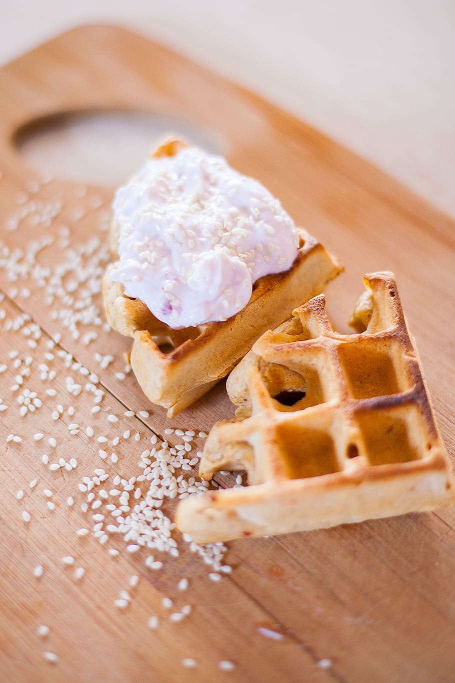 breakfast, waffles, yogurt, creme, food, nutrition, sesame HD wallpaper