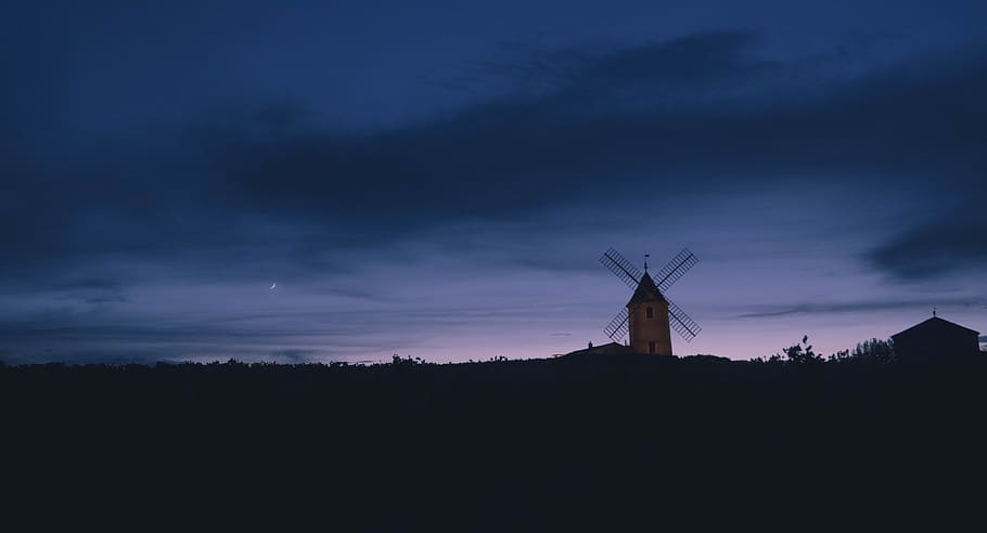 white windmill during sunset, sky, fuel and power generation HD wallpaper