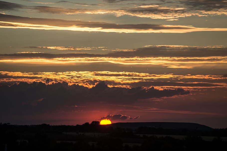 sunset, nature, landscape, mood, trail, afterglow, distant view HD wallpaper