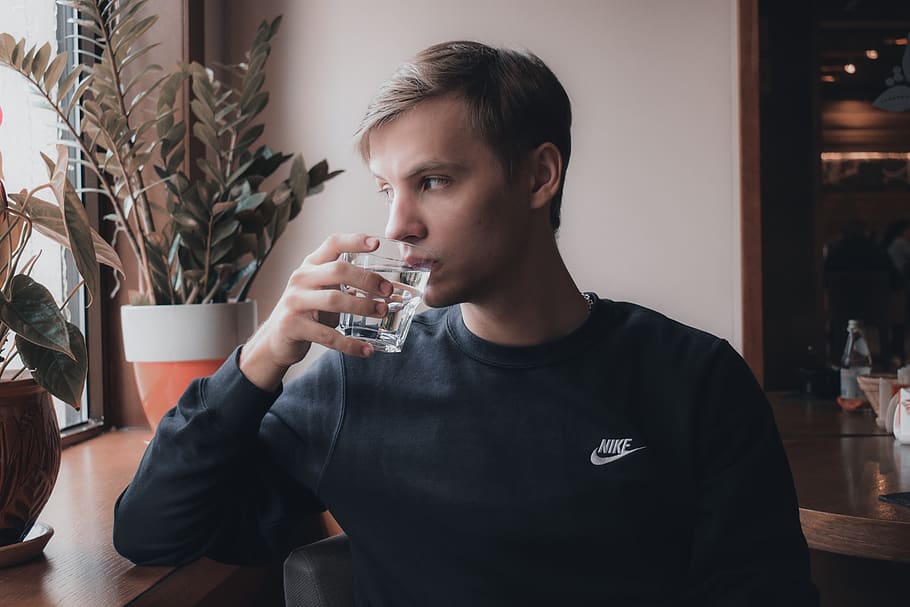 bar, cafe, arm, hand, water, man, portrait, seat, nike, tyukov HD wallpaper