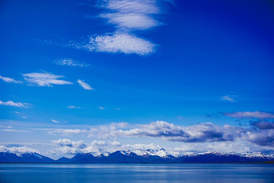 iceland, lake, clouds, mountains, water, blue, sky, snow, scenics - nature HD wallpaper