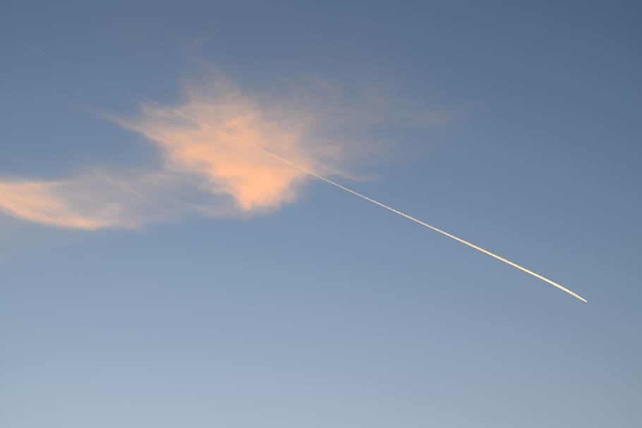 sky, clouds, aircraft, vapor trail, cloud - sky, low angle view HD wallpaper