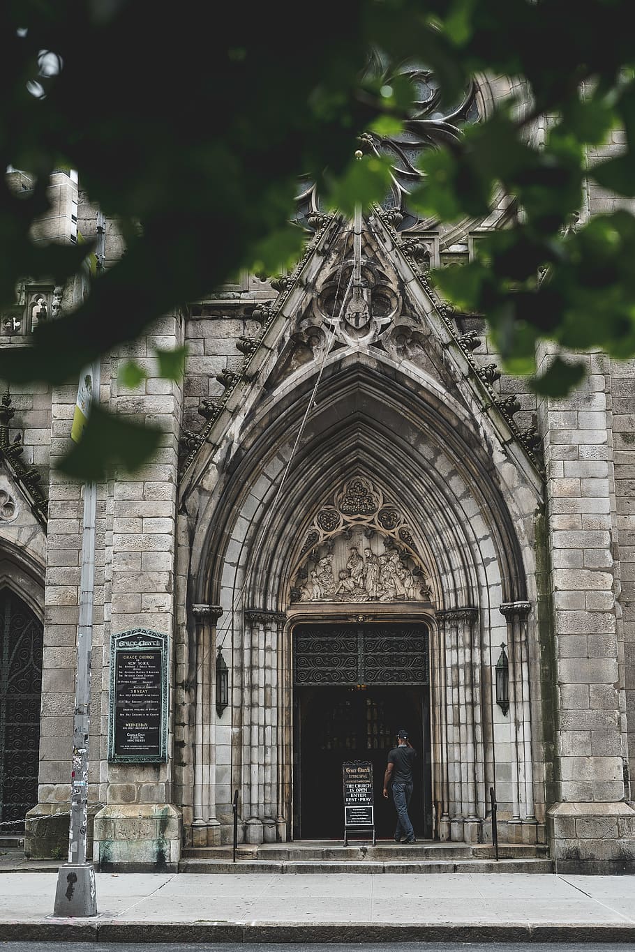 person walking towards building at daytime, new york, blackboard, HD wallpaper